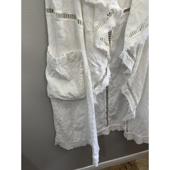 Free People White Midi Length Vest Hooded Pockets Draped Raw Hem - Picture 8 of 11